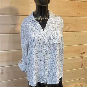 Women's Button-Up Blouse white with black stars